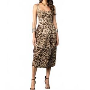 NEW ANNE FERNANDES animal print midi dress in leopard